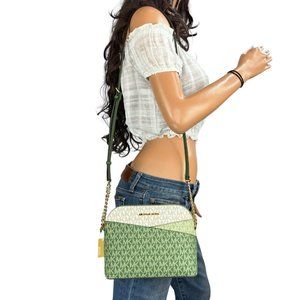 Michael Kors Jet Set Travel Dome Shoulder Crossbody Bag Green Multi
